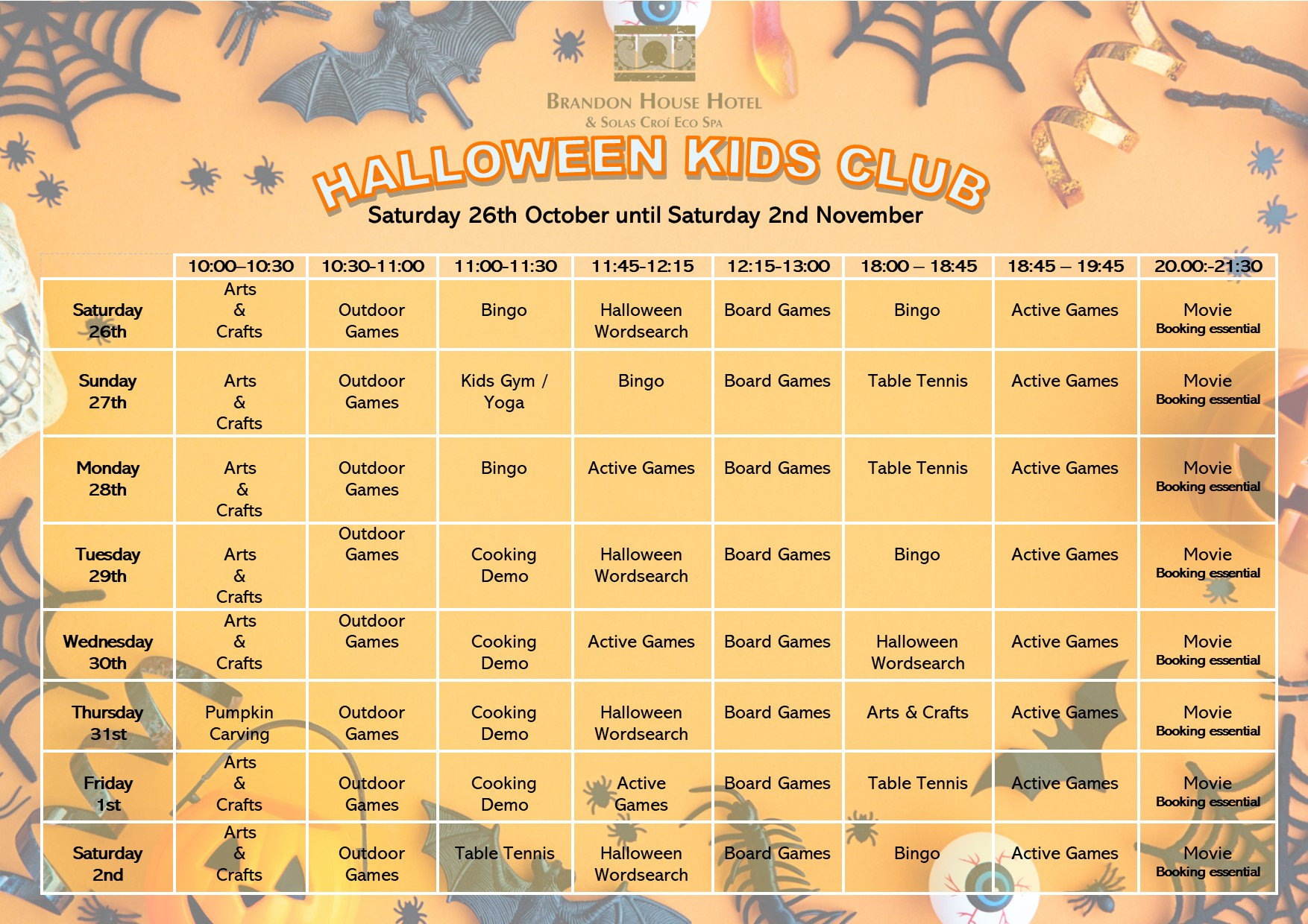 Halloween Kids Club Timetable